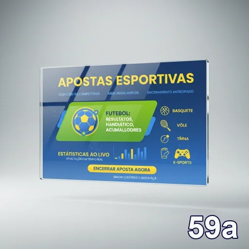 Interface do 59a destacando apostas esportivas com dados ao vivo.