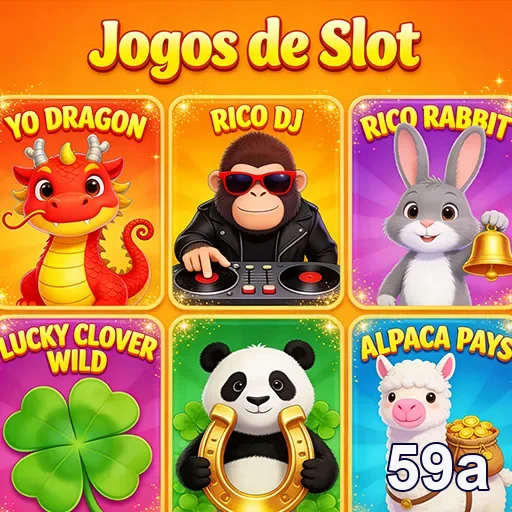 Jogos de slot do aplicativo 59a com personagens variados.