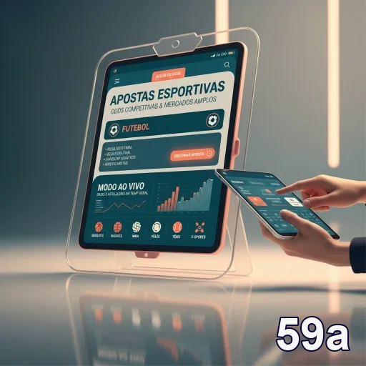 Interface de apostas esportivas da 59a em tablet e smartphone.