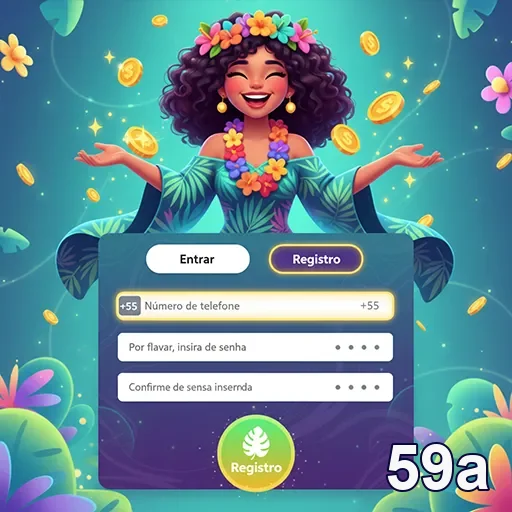 Tela de registro do site 59a com uma jogadora feliz.