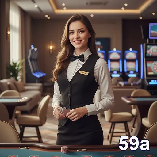 Atendente de cassino em 59a com sorriso acolhedor.